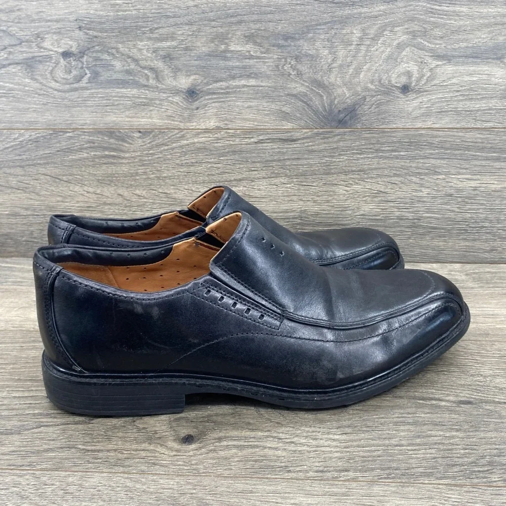 Clarks Unstructured Loafers Mens 13M Black Leather Square Toe Slip On 62156